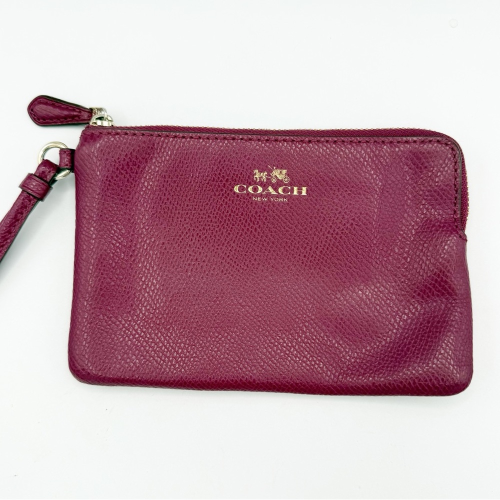 Coach Crossgrain Leather Corner Zip Wristlet F54626 Dark‎ Pink Purple
